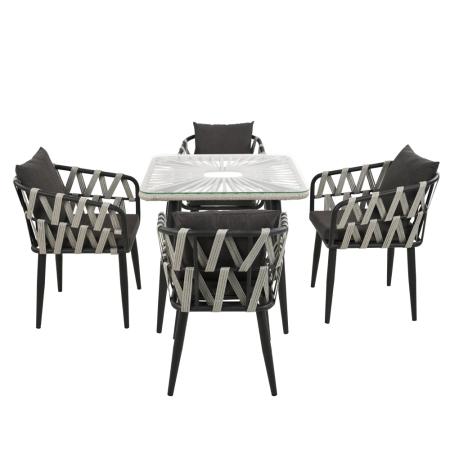 Комплект LIMA обеденный (4 стула+стол 80х80х76) (Эрба стейпл графит, Сталь , estera темно-серый)