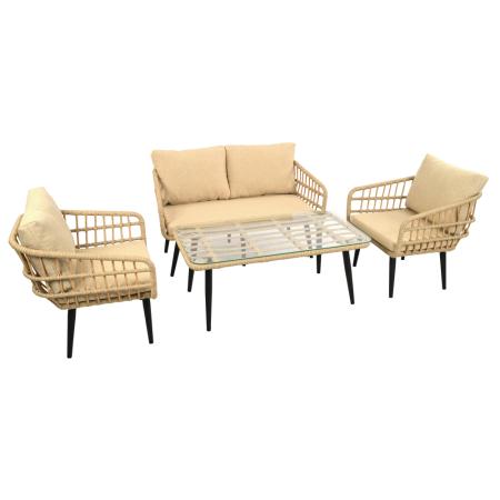 Комплект LIANA лаунж (Диван 2-местный, 2 кресла, стол журнальный) (Эрба плессе грано, Алюминий , estera песочный)