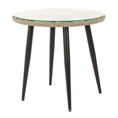 Стол обеденный AURA круглый со стеклом. (D80хH76, Эрба стейпл графит, Сталь, Разборный, Стекло закаленное 6 мм)