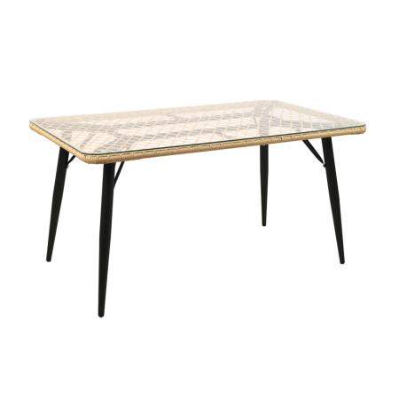 Стол обеденный AURA прямоугольный со стеклом. (90х150хH76, Эрба стейпл грано, Сталь, Разборный, Стекло закаленное 6 мм)