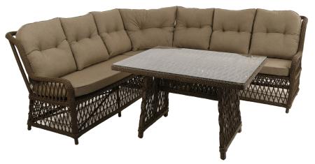 Комплект RIVIERA (Диван 2-местный правый, диван 2-местный левый, кресло угловое, стол 90х120хН76) (Эрба твист коричневый, Алюминий , Prima охра)