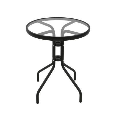 Стол КАФЕ (без оплетения) со стеклом (D60хH70, Без оплетения, Сталь, Чёрный, Вкладное стекло закаленное 5 мм)