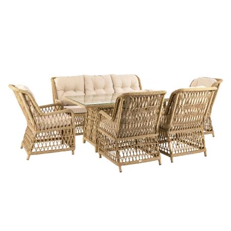 Комплект RIVIERA (Кресло 4шт, Диван 3-местный 1шт, стол 100х180хН76) (Эрба твист грано, Алюминий , Prima песочный)