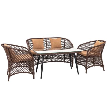 Комплект AURA 2+1+1 (Кресло 2 шт, диван 2-местный, стол кофейный AURA 60х110хН60) (Эрба стейпл коричневый, Сталь , estera тауп)