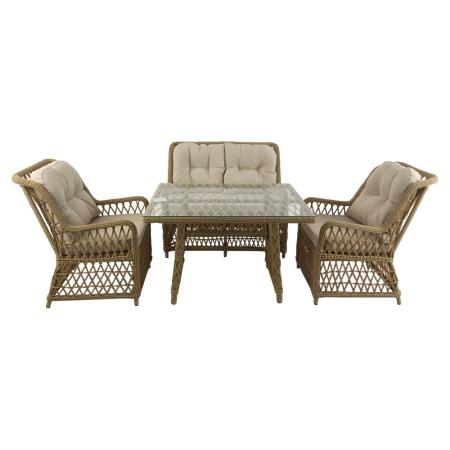 Комплект RIVIERA (Кресло 2шт, Диван 2-местный 1шт, стол 90х120хН76) (Эрба твист грано, Алюминий , Prima песочный)