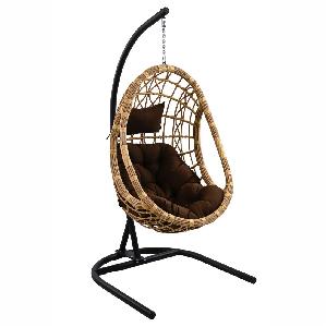 Подвесное кресло BRONTE tubo (экоротанг: Трубка 10-13 мм грано, корзина: Цельносварной, опора: Сталь Чёрный, подушка: estera шоколадный)