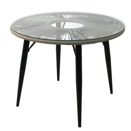 Стол обеденный NUAR круглый со стеклом. (D100хH76, Эрба стейпл графит, Сталь, Разборный, Стекло закаленное 6 мм)