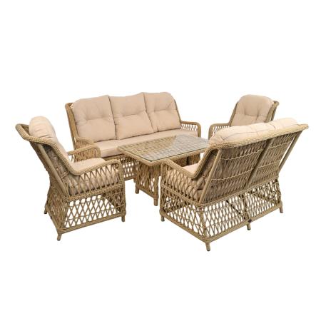 Комплект RIVIERA (Кресло 2шт, Диван 2-местный 1шт, Диван 3-местный 1шт, стол кофейный 70х110хН60) (Эрба твист грано, Алюминий , Prima песочный)