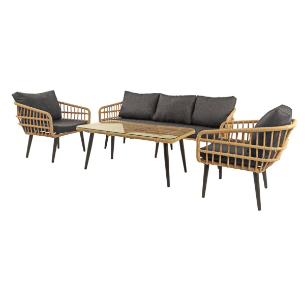 Комплект LIANA лаунж (Диван 3-местный, 2 кресла, стол журнальный) (Эрба плессе грано, Алюминий , estera тем. серый)