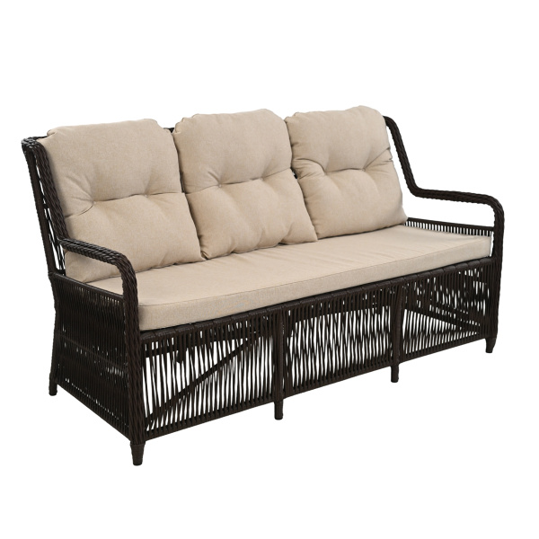 Комплект МИЛАН (2 кресла, 3-местный диван, стол обеденный 200х100) (Эрба стейпл коричневый, Алюминий , estera песочный)