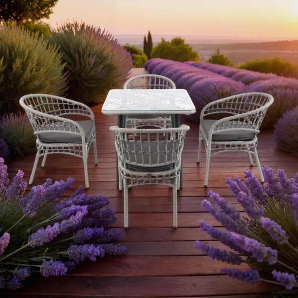 Комплект AURA lite tubo (4 кресла, стол обеденный 80х80)  (Трубка 10-13 мм графит, Сталь , estera темно-серый)