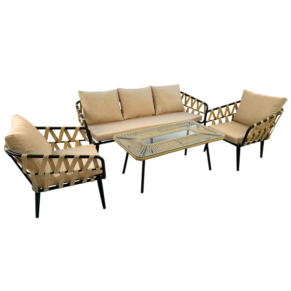 Комплект LIMA (2 кресла, диван 3-местный, стол журнальный) (Эрба плессе грано, Сталь , estera песочный)