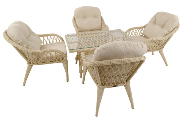 Комплект SONATA лаунж (4 кресла, стол кофейный)  (Эрба твист айвори, Алюминий , Prima айсбери)