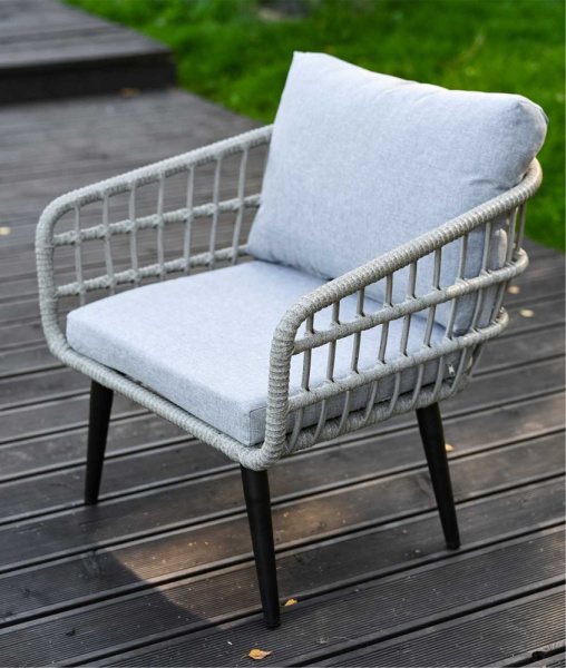 Кресло LIANA с 2 подушками (68,5х68,5хН66,5, Эрба плессе графит, Алюминий, estera светло-серый)