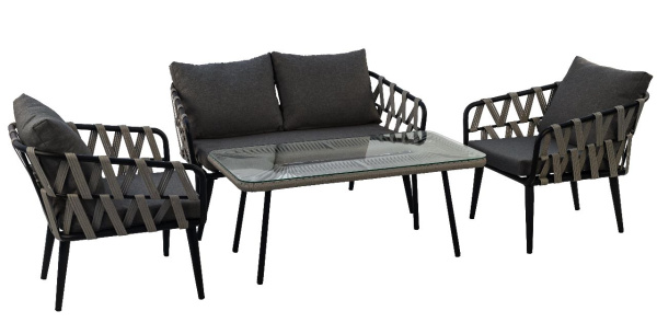 Комплект LIMA (2 кресла, диван 2-местный, стол журнальный) (Эрба стейпл графит, Сталь , estera темно-серый)