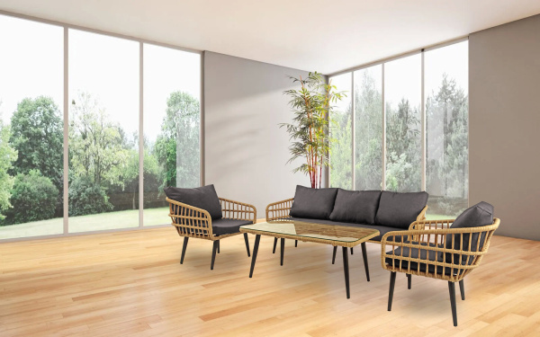 Кресло LIANA с 2 подушками (68,5х68,5хН66,5, Эрба плессе грано, Алюминий, estera тем. серый)