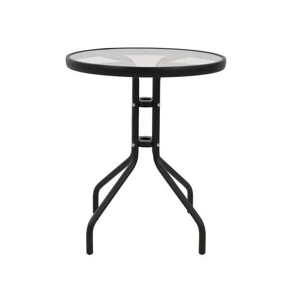 Стол КАФЕ (без оплетения) со стеклом (D60хH70, Без оплетения, Сталь, Чёрный, Вкладное стекло закаленное 5 мм)