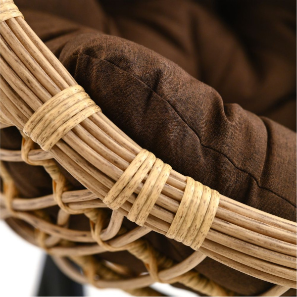 Подвесное кресло BRONTE tubo (экоротанг: Трубка 10-13 мм грано, корзина: Цельносварной, опора: Сталь Чёрный, подушка: estera шоколадный)