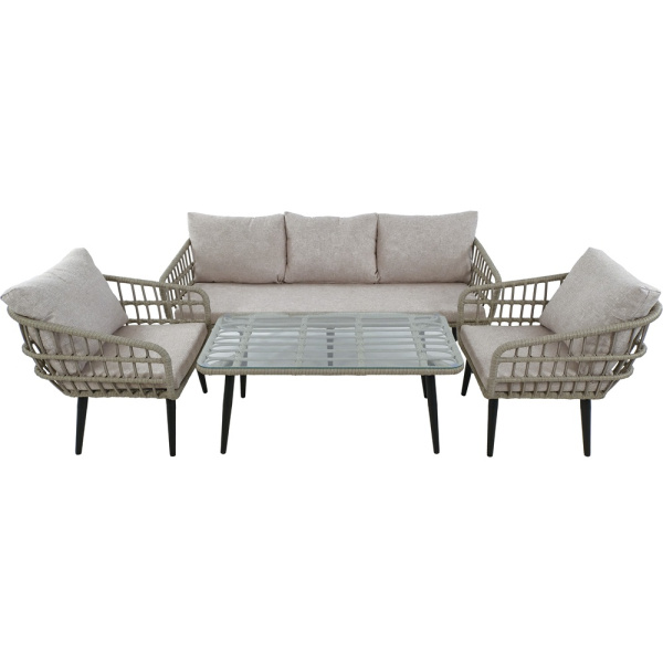 Комплект LIANA лаунж (Диван 3-местный, 2 кресла, стол журнальный) (Эрба плессе графит, Алюминий , estera светло-серый)