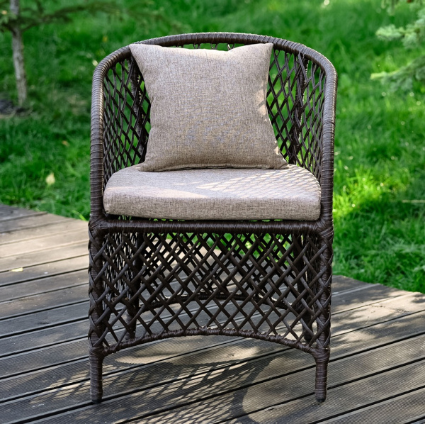 Кресло AURA с комплектом подушек (60х67хН80, Эрба стейпл коричневый, Сталь, estera тауп)