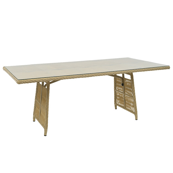 Комплект МИЛАН (8 кресел, стол обеденный 200х100) (Эрба стейпл грано, Алюминий , estera песочный)