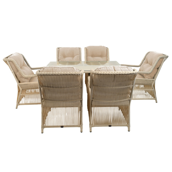 Комплект МИЛАН (6 кресел, стол обеденный 90х150) (Эрба стейпл айвори, Алюминий , estera песочный)