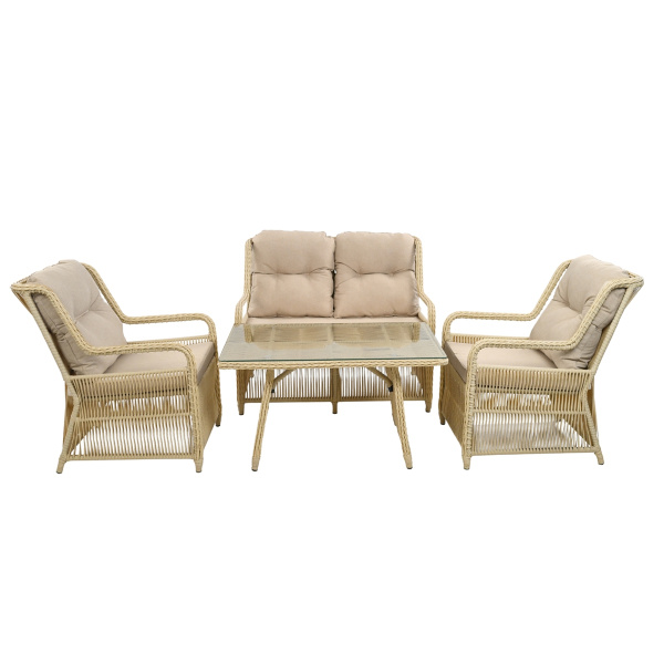 Комплект МИЛАН (2 кресла, 2-местный диван, стол кофейный 70х110) (Эрба стейпл айвори, Алюминий , estera песочный)