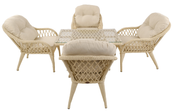 Комплект SONATA лаунж (4 кресла, стол кофейный)  (Эрба твист айвори, Алюминий , Prima айсбери)