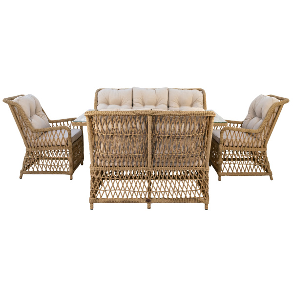 Комплект RIVIERA (Кресло 2шт, Диван 2-местный 1шт, Диван 3-местный 1шт, стол 100х180хН76) (Эрба твист грано, Алюминий , Prima айсбери)