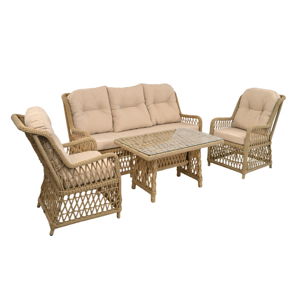 Комплект RIVIERA (Кресло 2шт, Диван 3-местный 1шт, стол кофейный 70х110хН60) (Эрба твист грано, Алюминий , Prima песочный)