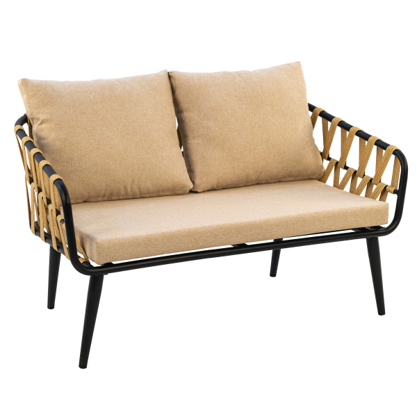 Диван LIMA 2-местный с комплектом подушек (120х68хН68, Эрба стейпл грано, Сталь, estera песочный)