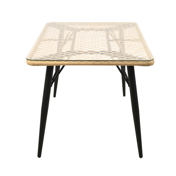 Стол обеденный AURA прямоугольный со стеклом. (90х150хH76, Эрба стейпл грано, Сталь, Разборный, Стекло закаленное 6 мм)