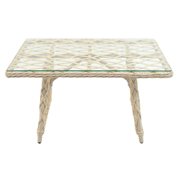 Стол кофейный КАЛИПСО 70х110хН60 со стеклом (70x110xH60, Эрба стейпл айвори, Алюминий, Стекло )