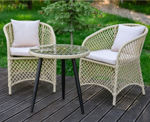 Комплект AURA 2+1 (Кресло 2 шт, стол кофейный D60). (Эрба стейпл грано, Сталь , estera песочный)