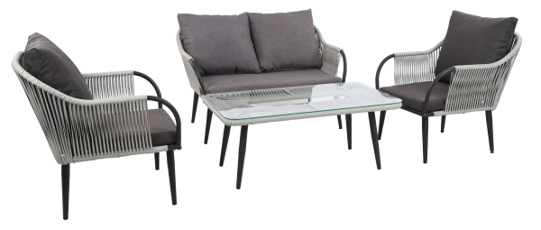 Комплект NUAR лаунж разборный (Диван 2-местный, 2 кресла, стол журнальный) (Эрба стейпл графит, Сталь , estera темно-серый)
