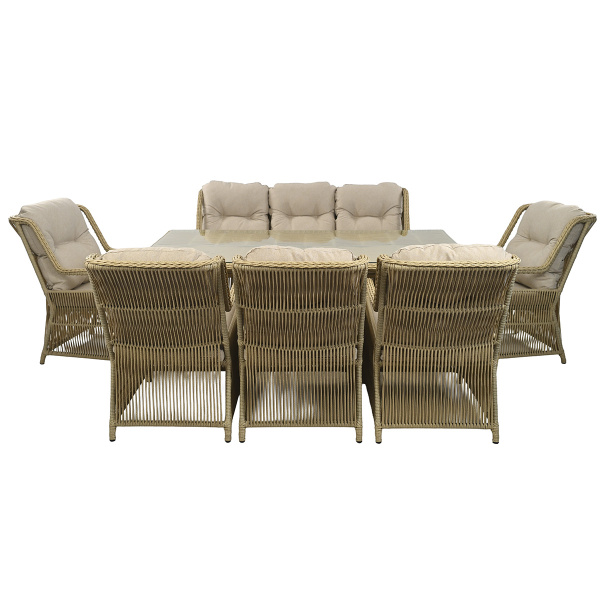 Комплект МИЛАН (5 кресел, 3-местный диван, стол обеденный 200х100) (Эрба стейпл айвори, Алюминий , estera песочный)