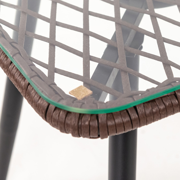 Стол кофейный AURA со стеклом (60х110хН60) (60x110xH60, Эрба стейпл коричневый, Сталь, Разборный, Стекло закаленное 6 мм)