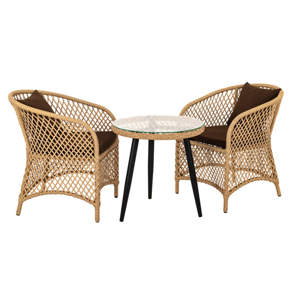 Комплект AURA 2+1 (Кресло 2 шт, стол кофейный D60) (Эрба стейпл грано, Сталь , estera шоколадный)