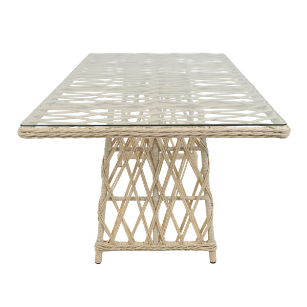 Стол обеденный КАЛИПСО 100х200 со стеклом (100х200хH76, Эрба стейпл айвори, Алюминий, Стекло )