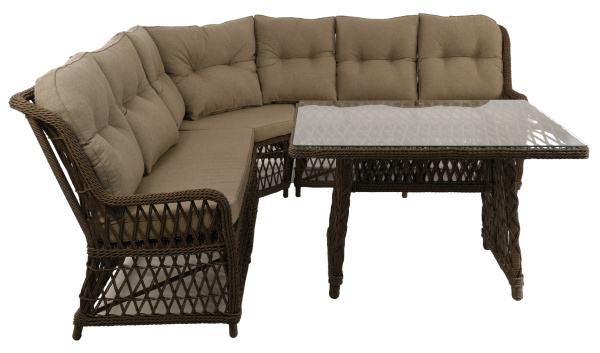 Комплект RIVIERA (Диван 2-местный правый, диван 2-местный левый, кресло угловое, стол 90х120хН76) (Эрба твист коричневый, Алюминий , Prima охра)