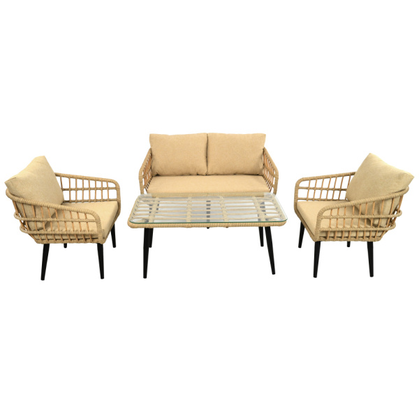 Комплект LIANA лаунж (Диван 2-местный, 2 кресла, стол журнальный) (Эрба плессе грано, Алюминий , estera песочный)