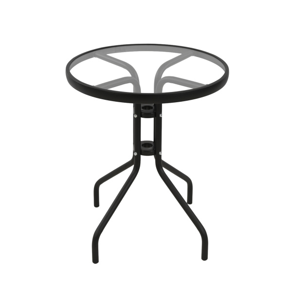 Стол КАФЕ (без оплетения) со стеклом (D60хH70, Без оплетения, Сталь, Чёрный, Вкладное стекло закаленное 5 мм)