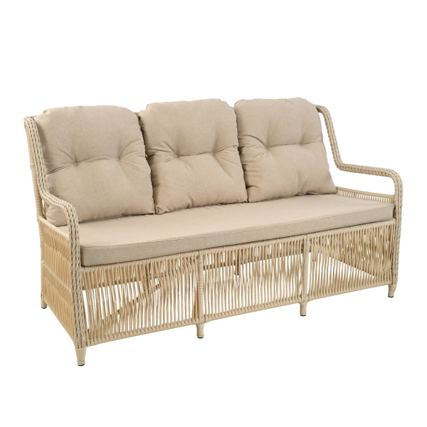 Комплект МИЛАН (5 кресел, 3-местный диван, стол обеденный 200х100) (Эрба стейпл айвори, Алюминий , estera песочный)