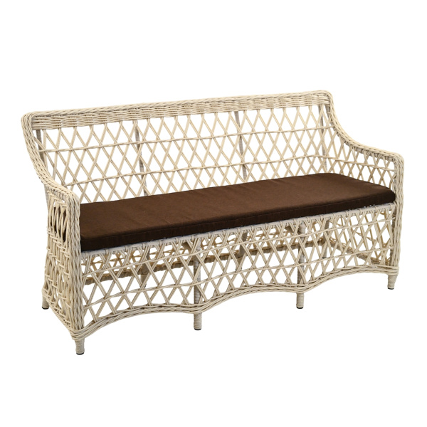 Комплект КАЛИПСО (2 кресла, диван 3-местный, стол 100х200хН76) (Эрба стейпл айвори, Алюминий , эстера шоколадный)