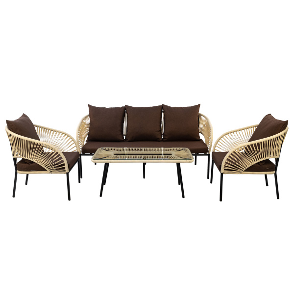 Комплект LUNA лаунж (2 кресла, диван 3-местн, стол журнальный) (Эрба стейпл айвори, Сталь Чёрный, estera темно-серый)