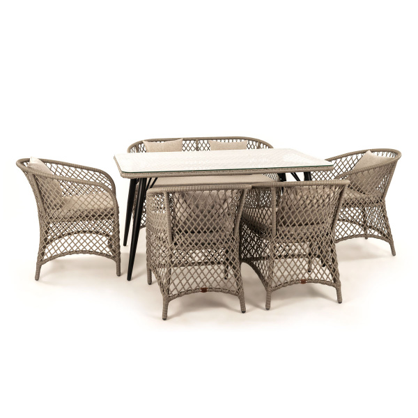 Стол обеденный AURA прямоугольный со стеклом (90х150хH76, Эрба стейпл графит, Сталь, Разборный, Стекло закаленное 6 мм)