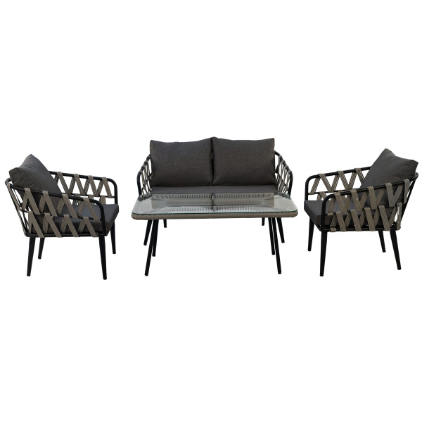 Комплект LIMA (2 кресла, диван 2-местный, стол журнальный) (Эрба стейпл графит, Сталь , estera темно-серый)