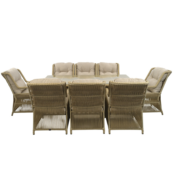 Комплект МИЛАН (8 кресел, стол обеденный 200х100) (Эрба стейпл грано, Алюминий , estera песочный)