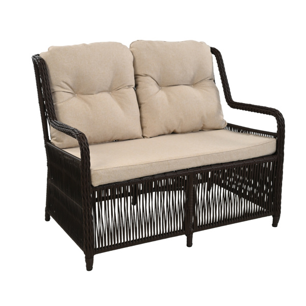 Комплект МИЛАН (2 кресла, 3-местный диван, 2-местный диван, стол обеденный 200х100) (Эрба стейпл коричневый, Алюминий , estera песочный)