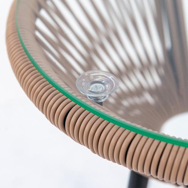 Стол ACAPULCO со стеклом (D41хН52, Прут soft бежевый, Сталь, Чёрный, Накладное стекло закаленное 6 мм)